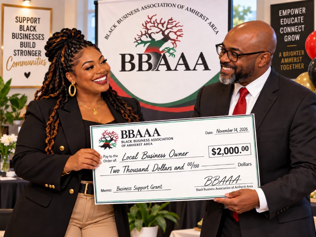 Image depicting a BBAAA micro grant check handover.